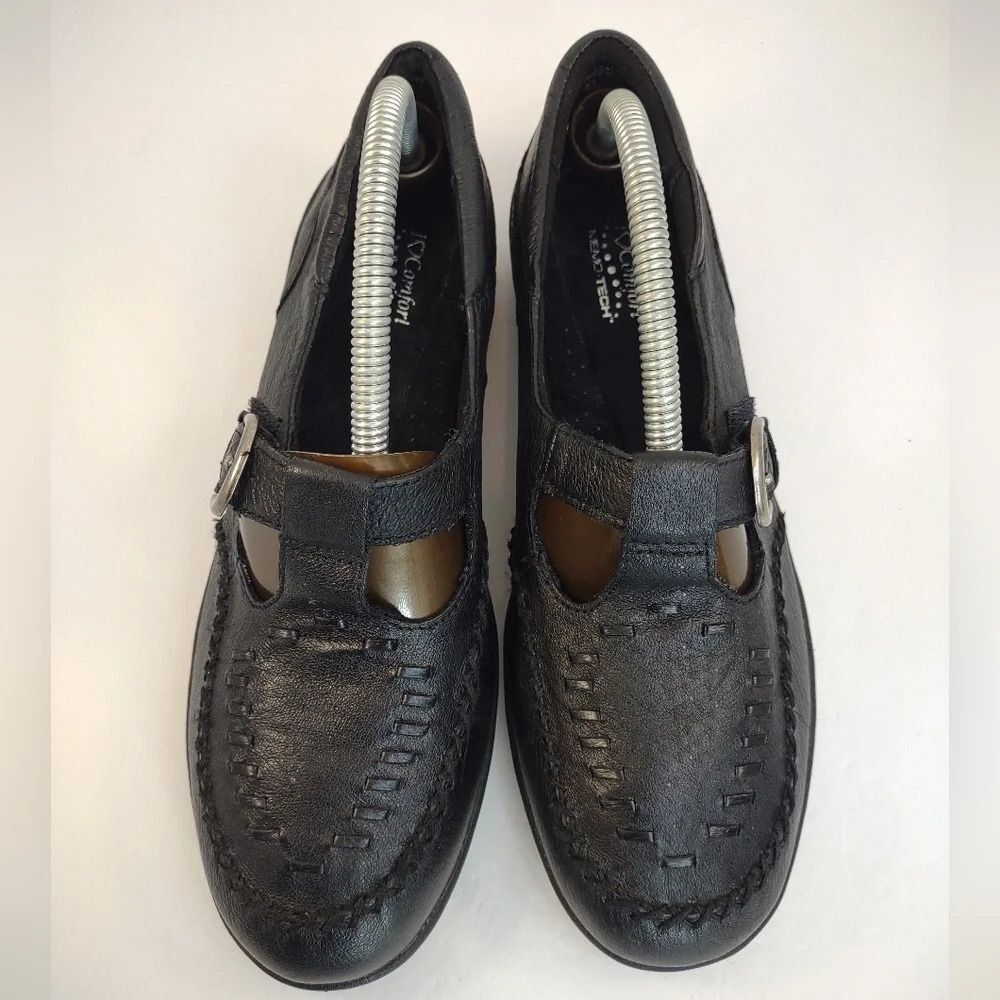 I love Comfort Black Slip-On Loafer Memo Tech Buckle Hook loop Strap 8.5